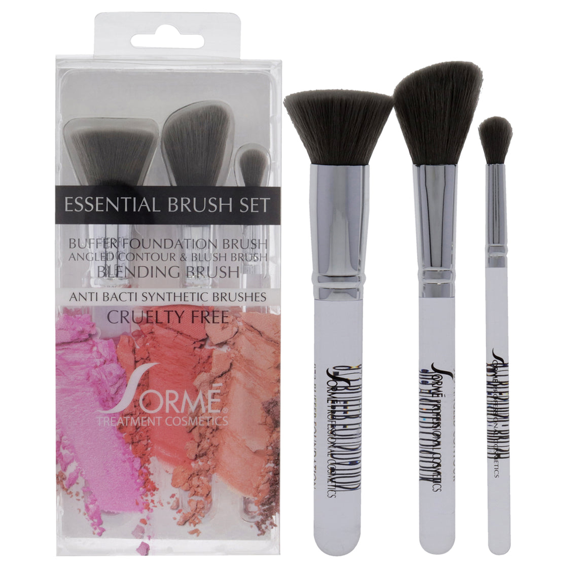 Professional Brush Set - Essential by Sorme Cosmetics for Women - 3 Pc Buffer Foundation Brush, Angled Contour and Blush Brush, Blending Brush