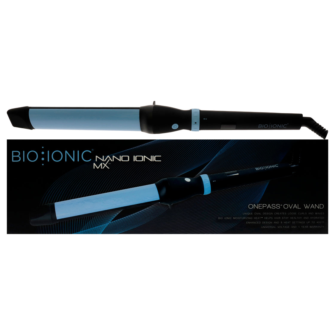 OnePass Nanoionic MX Oval Wand by Bio Ionic for Women - 1.25 Inch Curling Iron