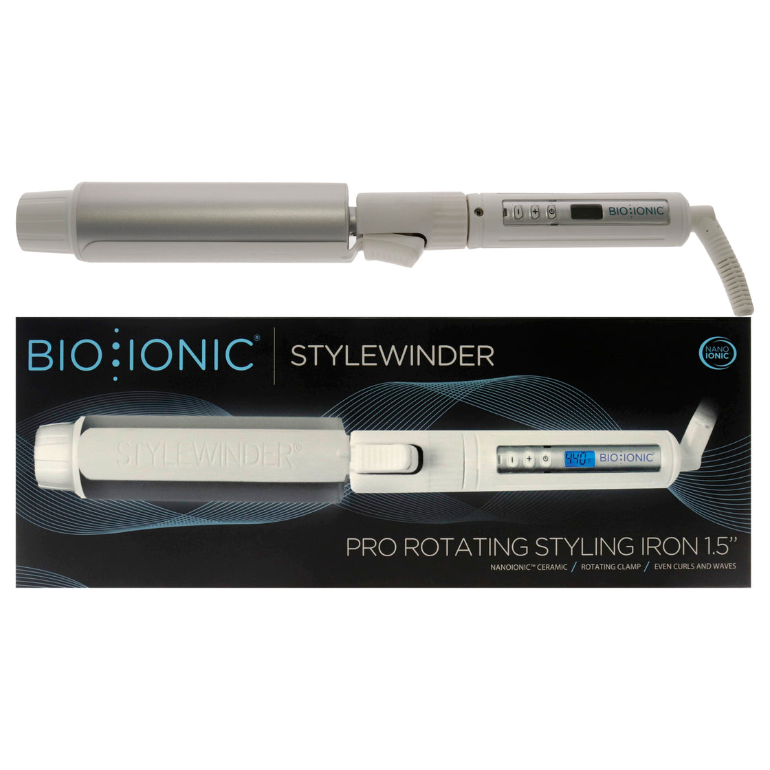 Stylewinder Pro Rotating Styling Iron - White by Bio Ionic for Women - 1.5 Inch Curling Iron