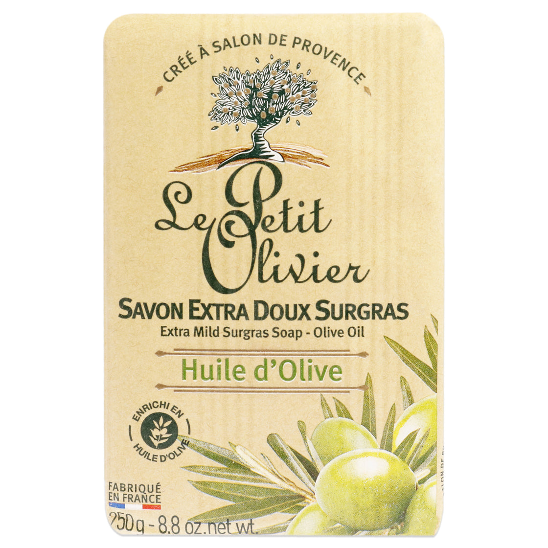 Extra Mild Surgras Soap - Olive Oil by Le Petit Olivier for Men - 8.8 oz Soap