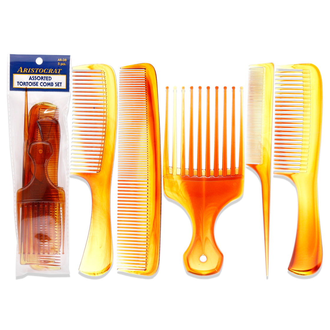 Assorted Tortoise Comb Set by Aristocrat for Unisex - 5 Pc Comb