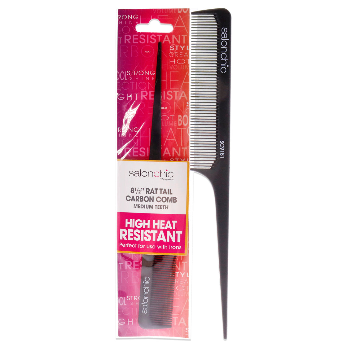 Rat Tail Carbon Comb High Heat Resistant 8.5 - Medium Teeth by SalonChic for Unisex - 1 Pc Comb