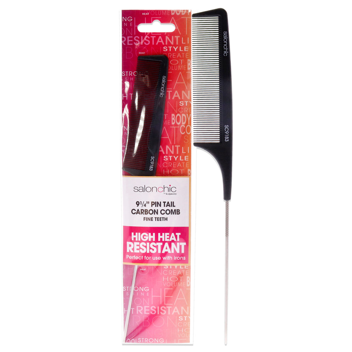 Pin Tail Carbon Comb High Heat Resistant 9.25 - Fine Teeth by SalonChic for Unisex - 1 Pc Comb