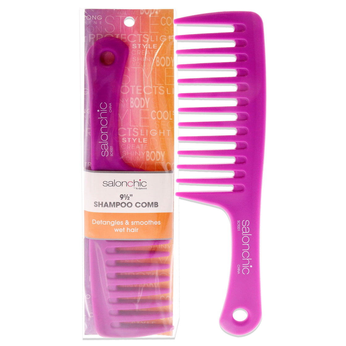 Detangler Shampoo Comb 9.5 - Bright Pink by SalonChic for Unisex - 1 Pc Comb