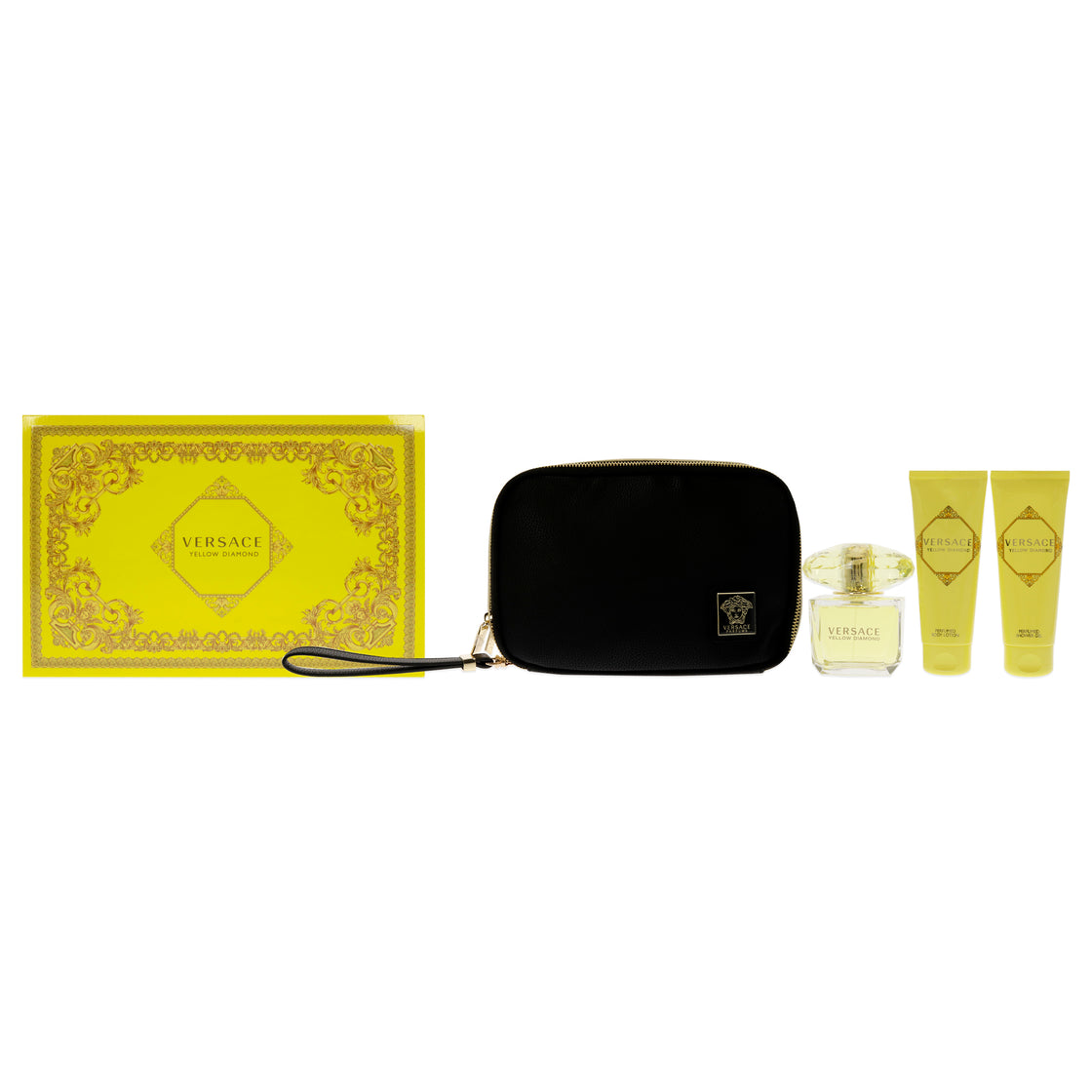 Versace Yellow Diamond by Versace for Women - 4 Pc Gift Set 3oz EDT Spray, 3.4oz Shower Gel, 3.4oz Body Lotion, Bag