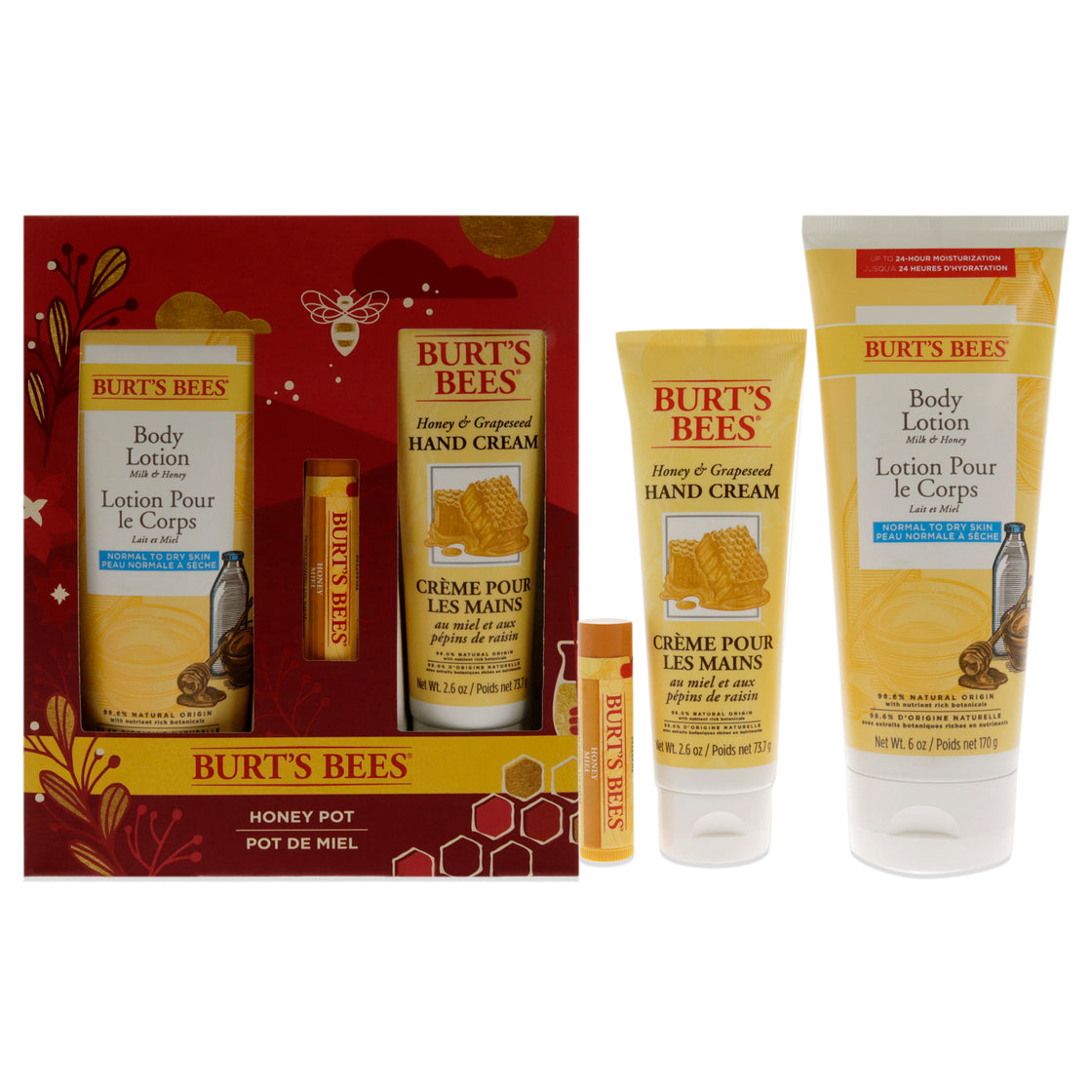 Burts Bees Honey Pot Gift by Burts Bees for Unisex - 3 Pc 6oz Body Lotion, 2.6oz Hand Cream, 0.15oz Lip Balm