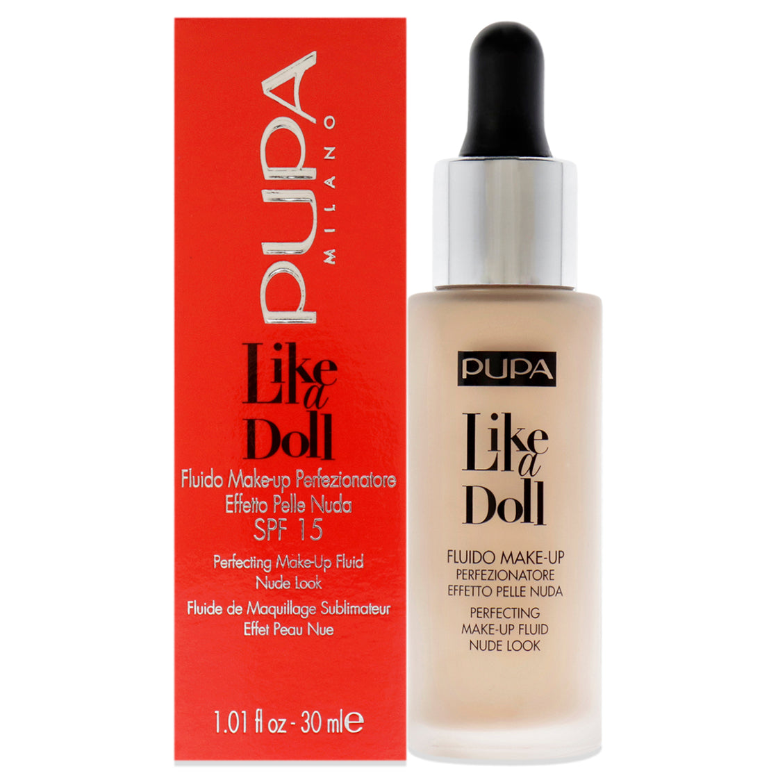 Like A Doll Perfecting Make-Up Fluid Nude Look Foundation SPF 15 - 030 Natural Beige by Pupa Milano for Women - 1.01 oz Foundation