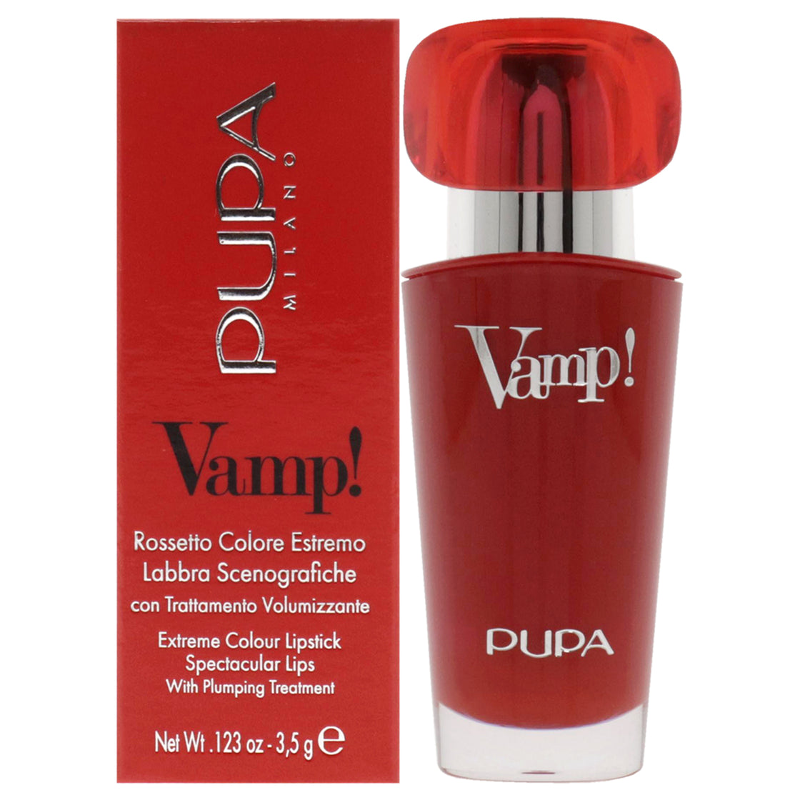 Vamp! Extreme Colour Lipstick with Plumping Treatment - 301 Intense Red by Pupa Milano for Women - 0.123 oz Lipstick