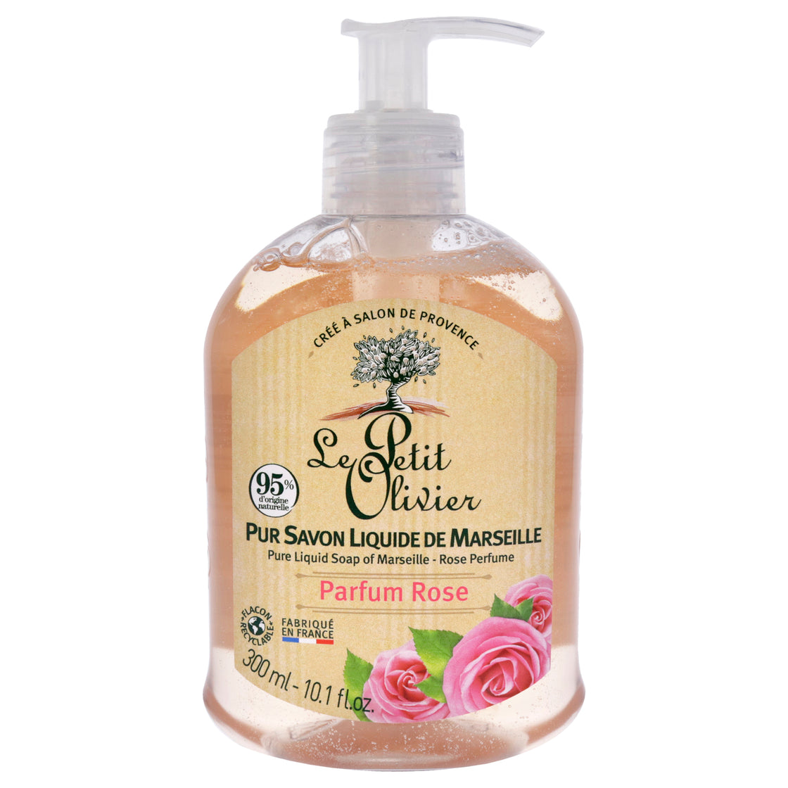 Pure Marseille Liquid Soap - Rose Perfume by Le Petit Olivier for Women - 10.1 oz Soap