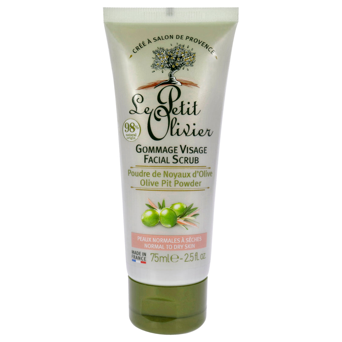 Facial Scrub for Normal to Dry Skin - Olive Pit Powder by Le Petit Olivier for Women - 2.5 oz Scrub