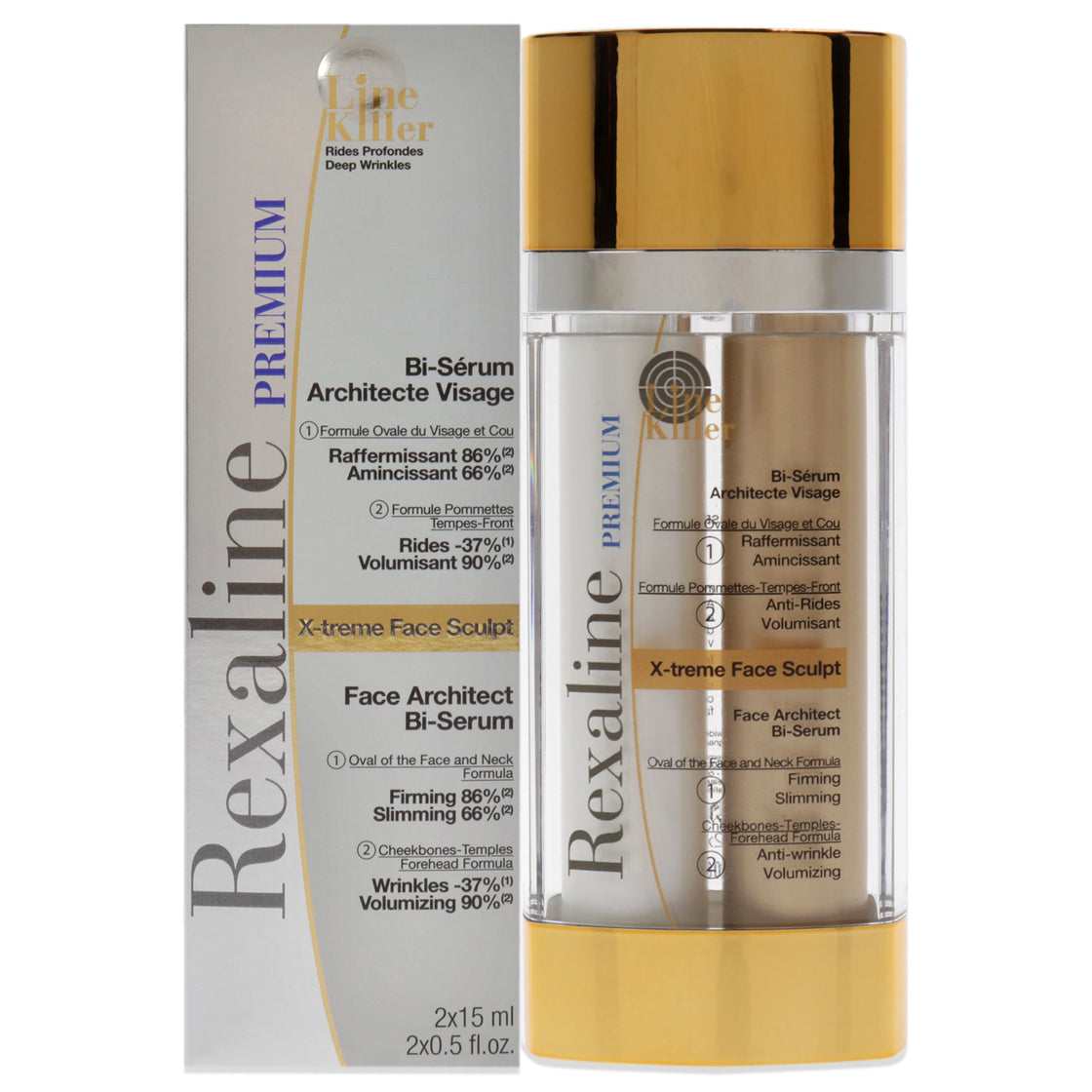 Line Killer X-Treme Face Sculpt Architect Bi-Serum by Rexaline for Unisex - 2 Pc 0.5oz Firming Slimming, 0.5oz Wrinkle Volumizing