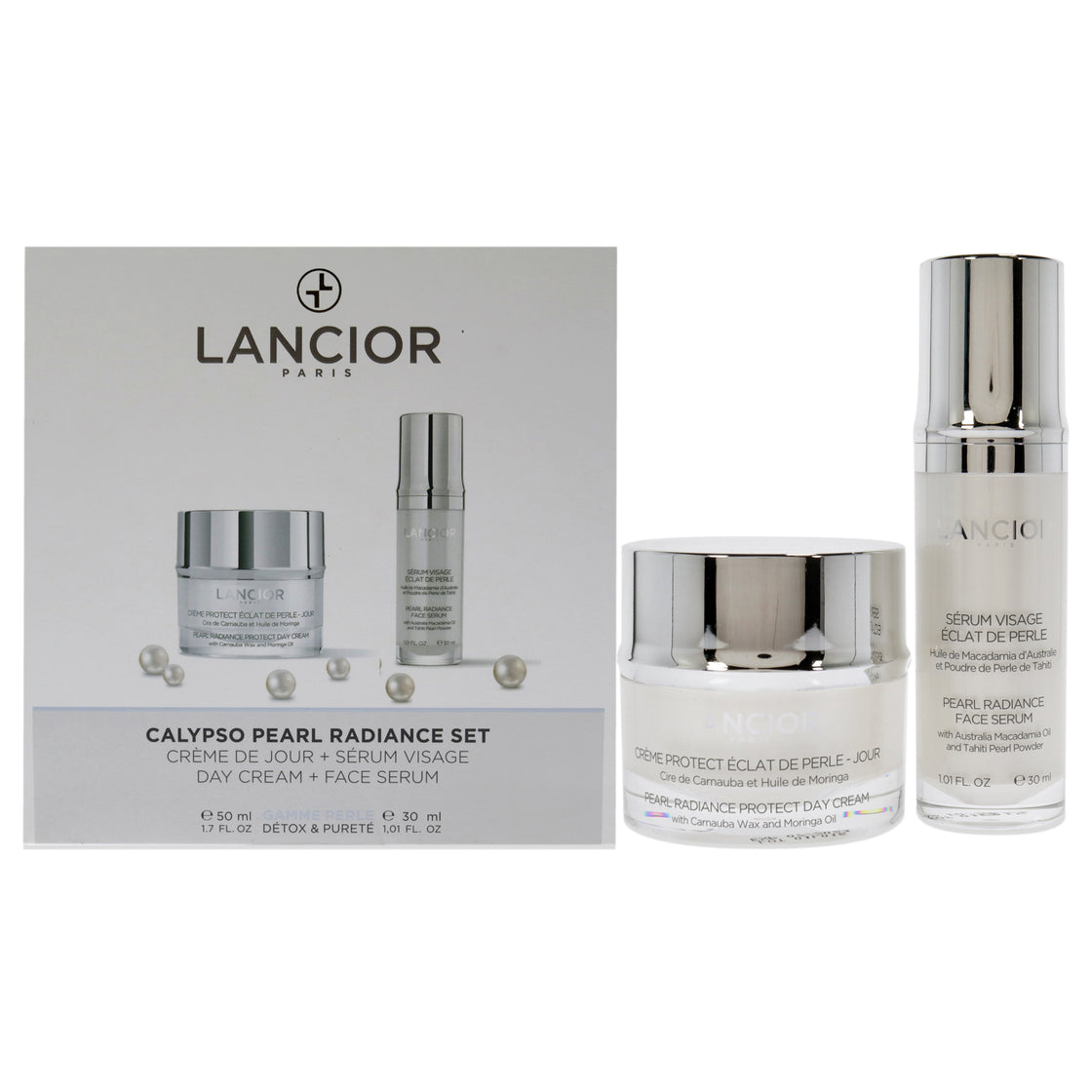 Pearl Radiance Calypso Set by Lancior for Unisex - 2 Pc 1.01oz Pearl Radiance Sublime Face Serum, 1.7oz Pearl Radiance Protect Day Cream