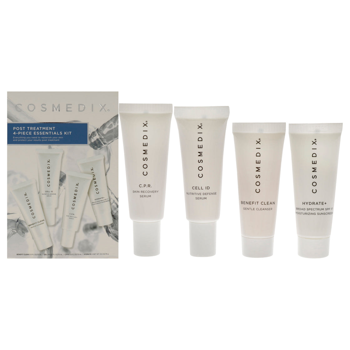 Post Treatment Essentials Kit by Cosmedix for Unisex - 4 Pc 0.5oz Benefit Clean, 0.5oz Cell ID, 0.5oz C.P.R., 0.5oz Hydrate Plus