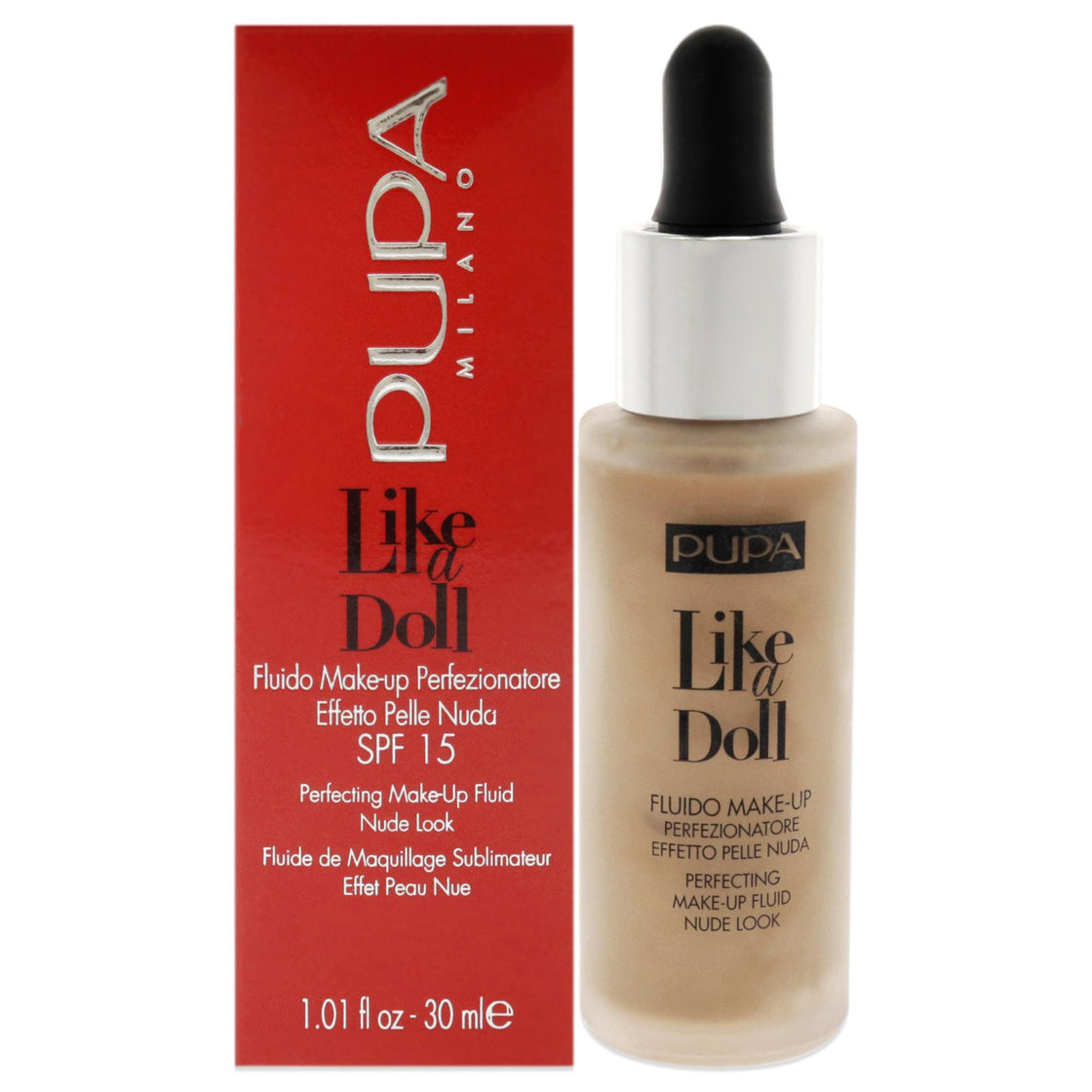 Like A Doll Perfecting Make-Up Fluid Nude Look Foundation SPF 15 - 050 Sand by Pupa Milano for Women - 1.01 oz Foundation