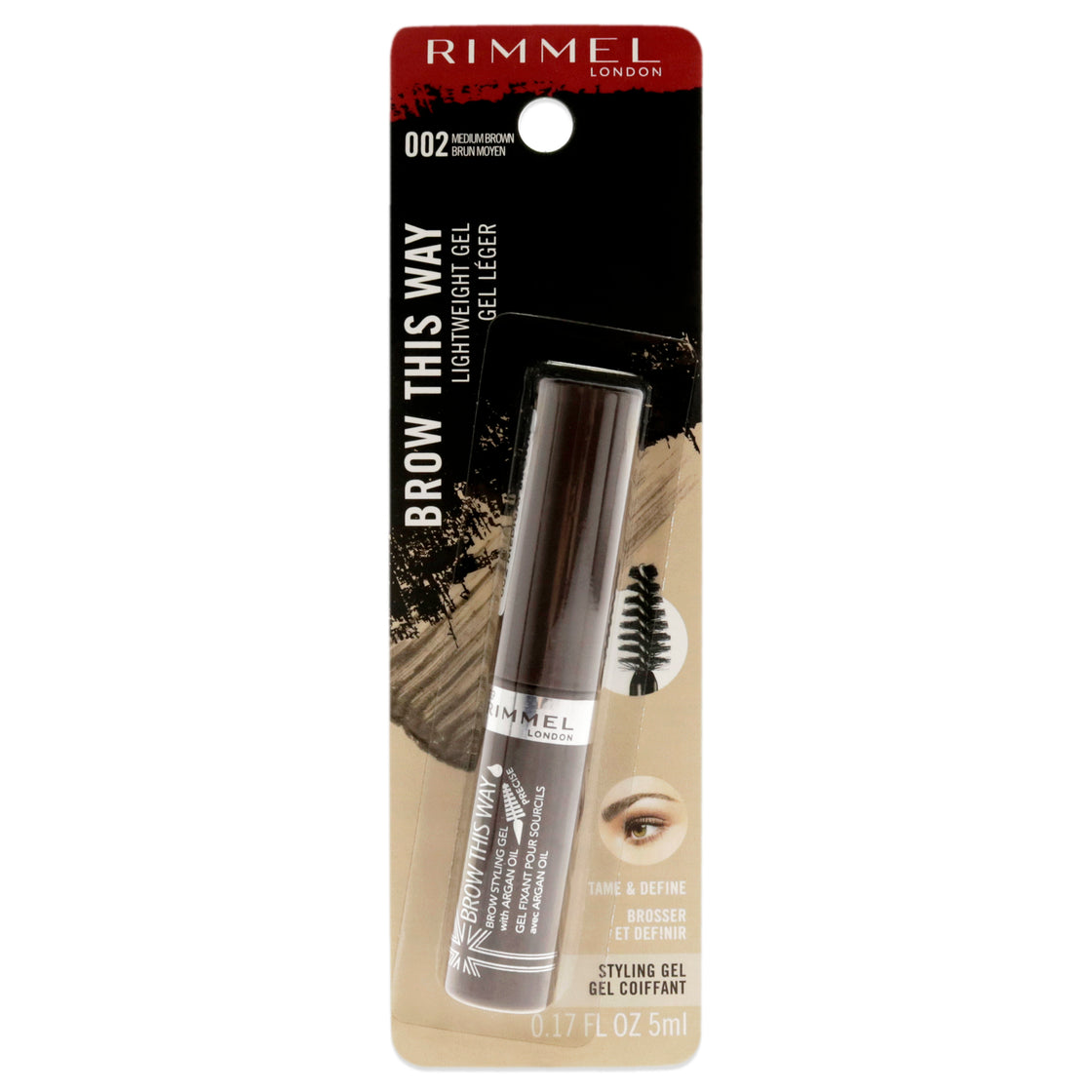 Brow This Way Lightweight Gel - 002 Medium Brown by Rimmel London for Women - 0.17 oz Eyebrow Gel