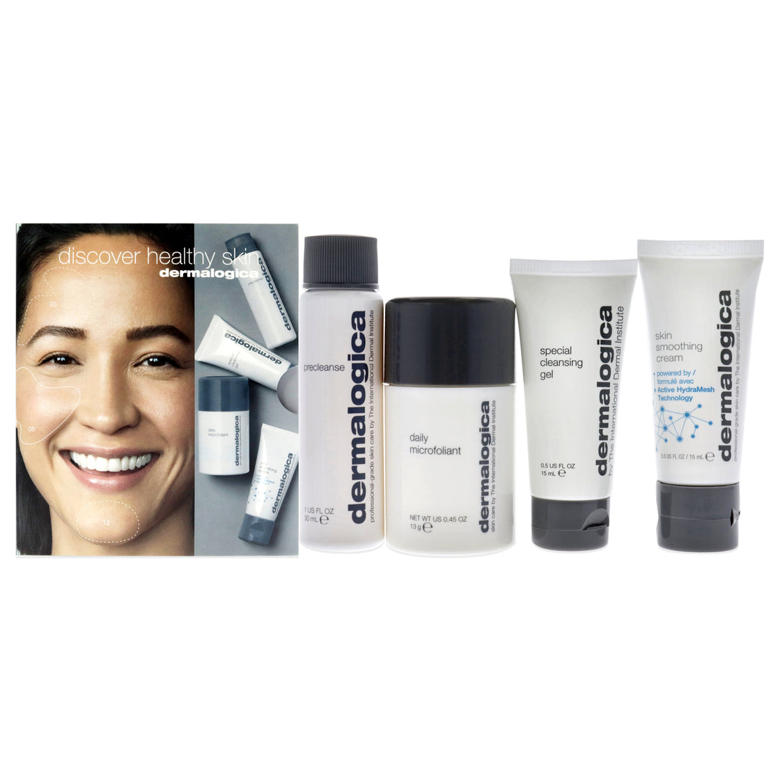 Discover Healthy Skin Kit by Dermalogica for Unisex - 4 Pc 1oz Precleanse, 0.5oz Special Cleansing Gel, 0.45oz Daily Microfoliant, 0.5oz Skin Smoothing Cream