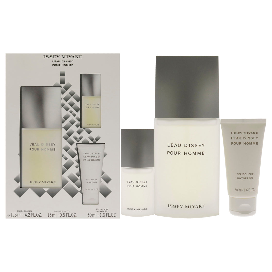 Leau Dissey Pour Homme by Issey Miyake for Men - 3 Pc Gift Set 4.2oz EDT Spray, 15ml EDT Spray, 1.6oz Shower Gel