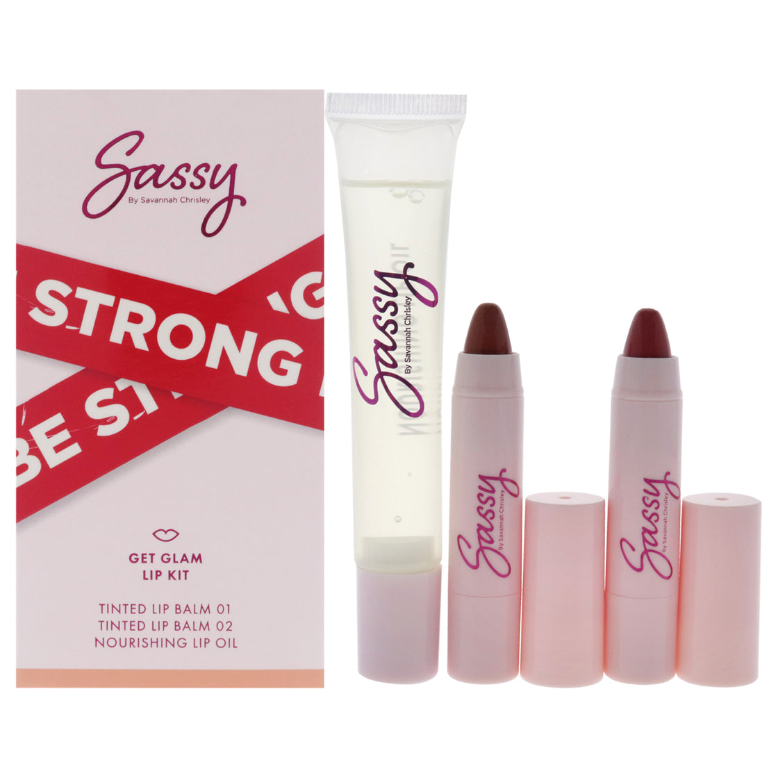 Breakup Collection Lip Kit - Get Glam by Sassy by Savannah Chrisley for Women - 3 Pc Nourishing Lip Oil, 2Pc Tinted Lip Balms