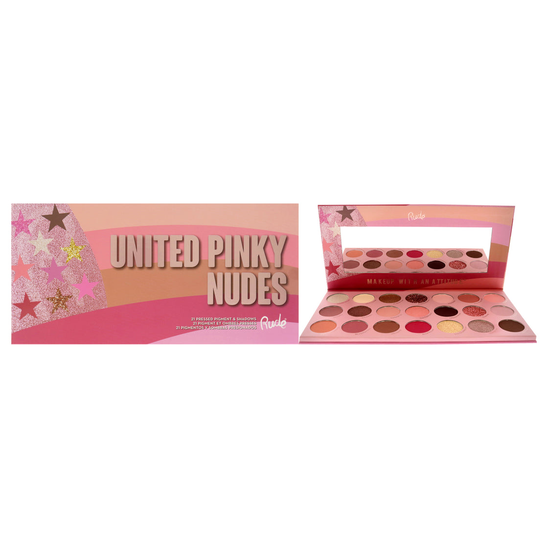 United Pinky Nudes - 21 Pressed Pigment and Shadows Palette by Rude Cosmetics for Women - 0.74 oz Eye Shadow