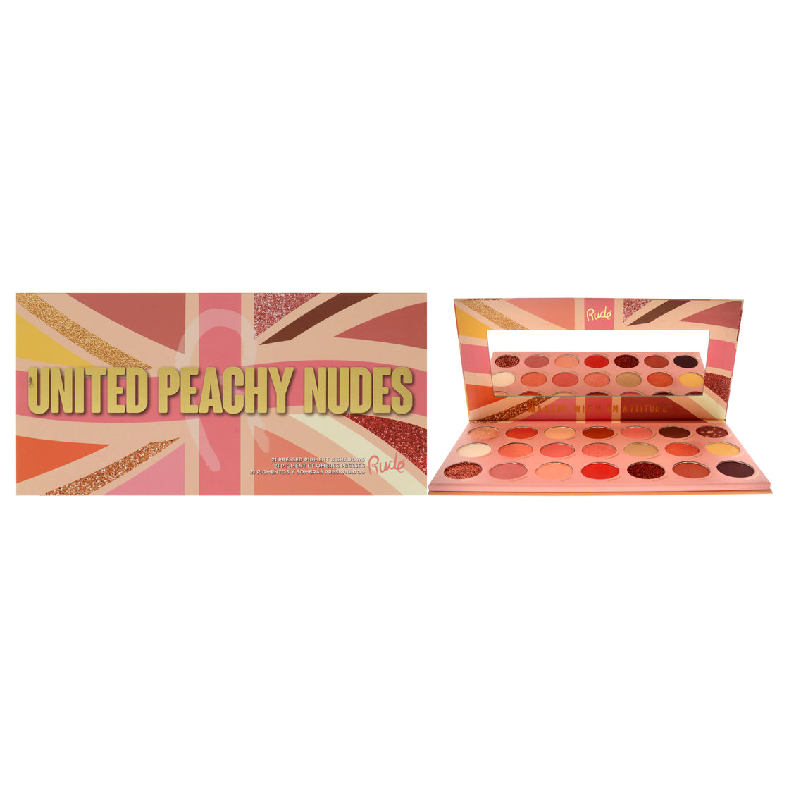 United Peachy Nudes - 21 Pressed Pigment and Shadows Palette by Rude Cosmetics for Women - 0.74 oz Eye Shadow