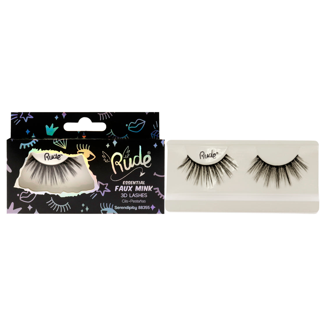 Essential Faux Mink 3D Lashes - Serendipity by Rude Cosmetics for Women - 1 Pc Pair