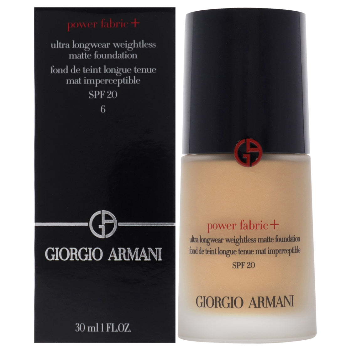 Power Fabric Plus Longwear Weightless Matte Foundation SPF 20 - 6 White by Giorgio Armani for Women - 1 oz Foundation