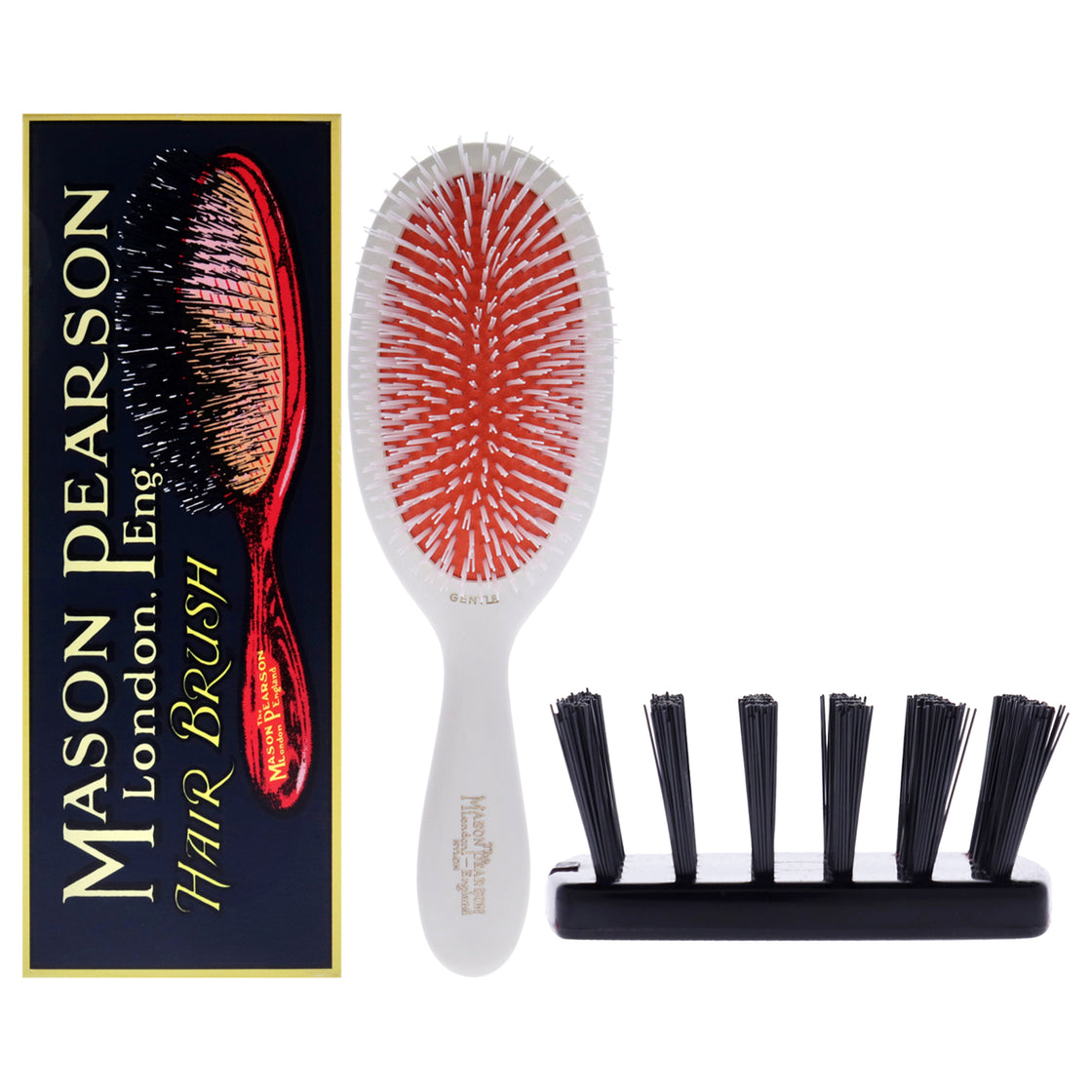 Pocket Gentle Nylon Brush - NG2 Ivory White by Mason Pearson for Unisex - 2 Pc Hair Brush, Cleaning Brush