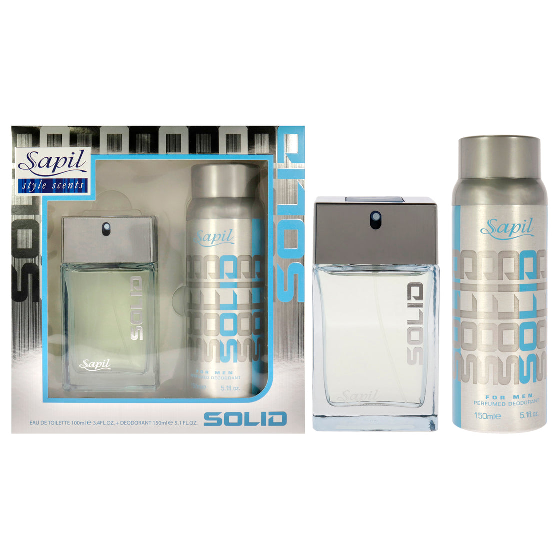 Solid Blue by Sapil for Men - 2 Pc Gift Set 3.4oz EDT Spray, 5.1oz Deodorant Spray