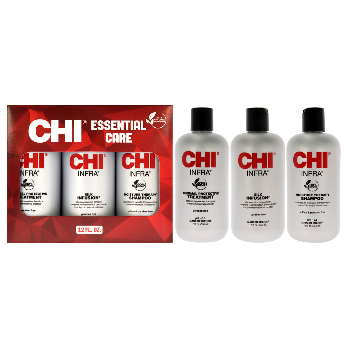 CHI Infra Trio Kit by CHI for Unisex - 3 Pc 12oz CHI Silk Infusion, 12oz CHI Infra Shampoo, 12oz CHI Infra Treatment