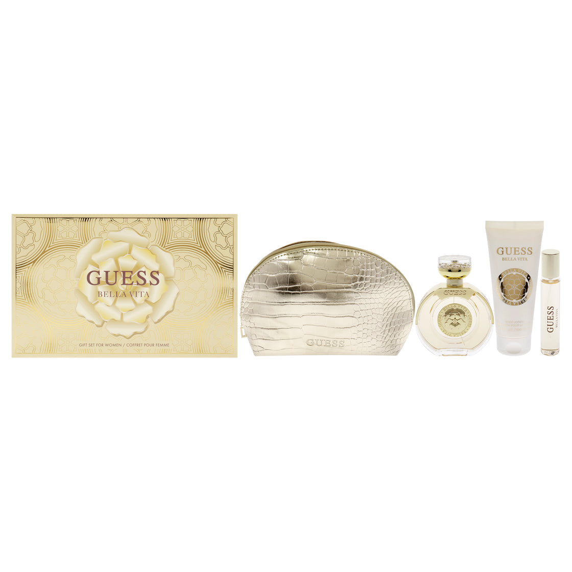 Guess Bella Vita by Guess for Women - 4 Pc Gift Set 3.4oz EDP Spray, 0.5oz EDP Travel Spray, 3.4oz Body Lotion, Pouch