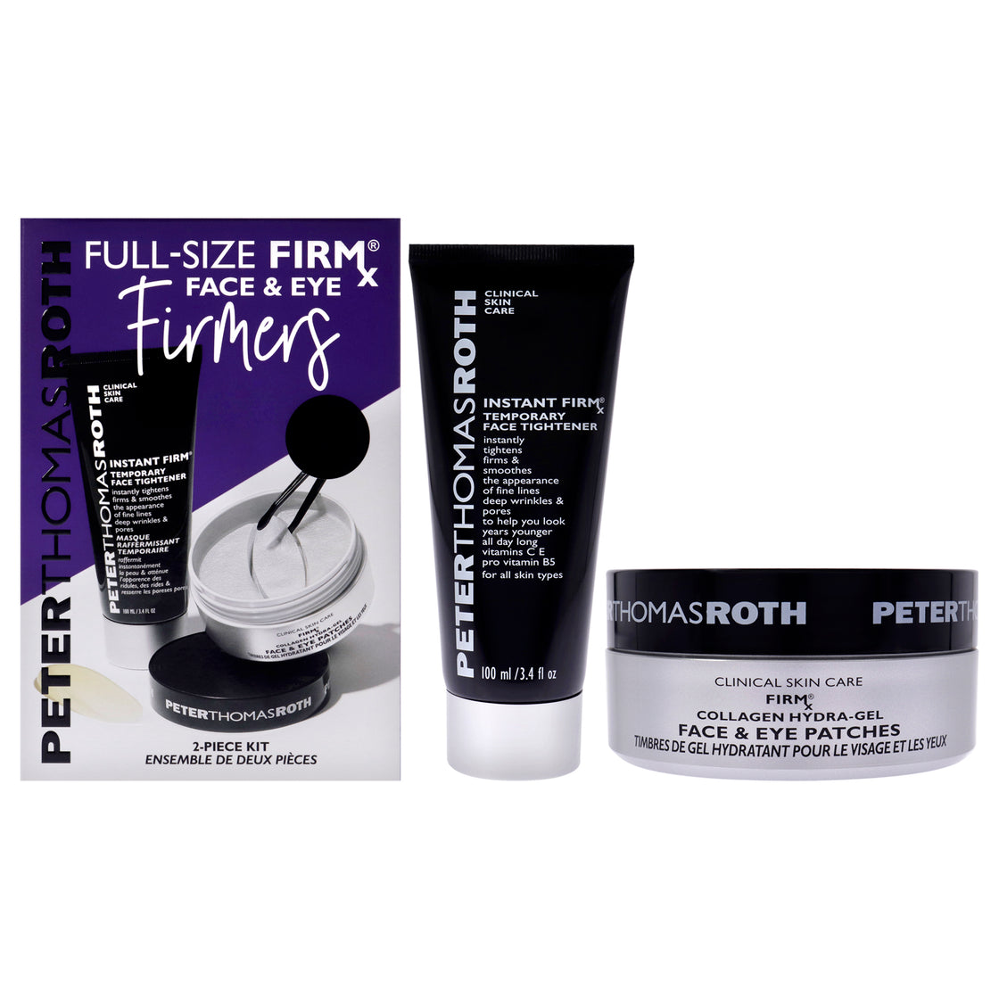 Firmx Face plus Eye Firmers Duo by Peter Thomas Roth for Women - 2 Pc 3.4oz Instant Firmx Temporary Face Tightener, 90 Firmx Collagen Hydra-Gel Face and Eye Patches