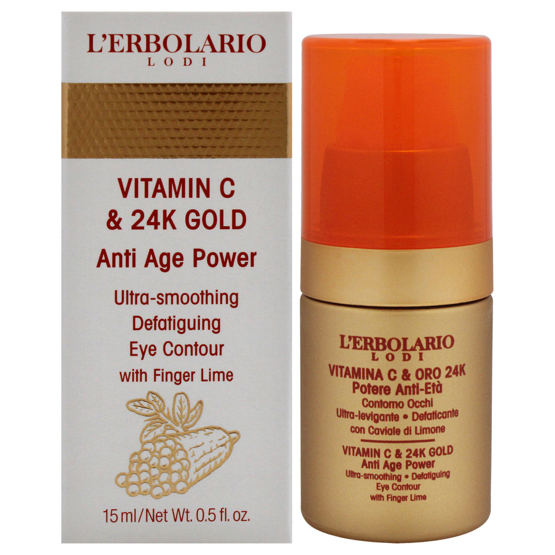 Vitamin C and 24K Gold Ultra Smoothing Defatiguing Eye Contour by LErbolario for Women - 0.5 oz Treatment