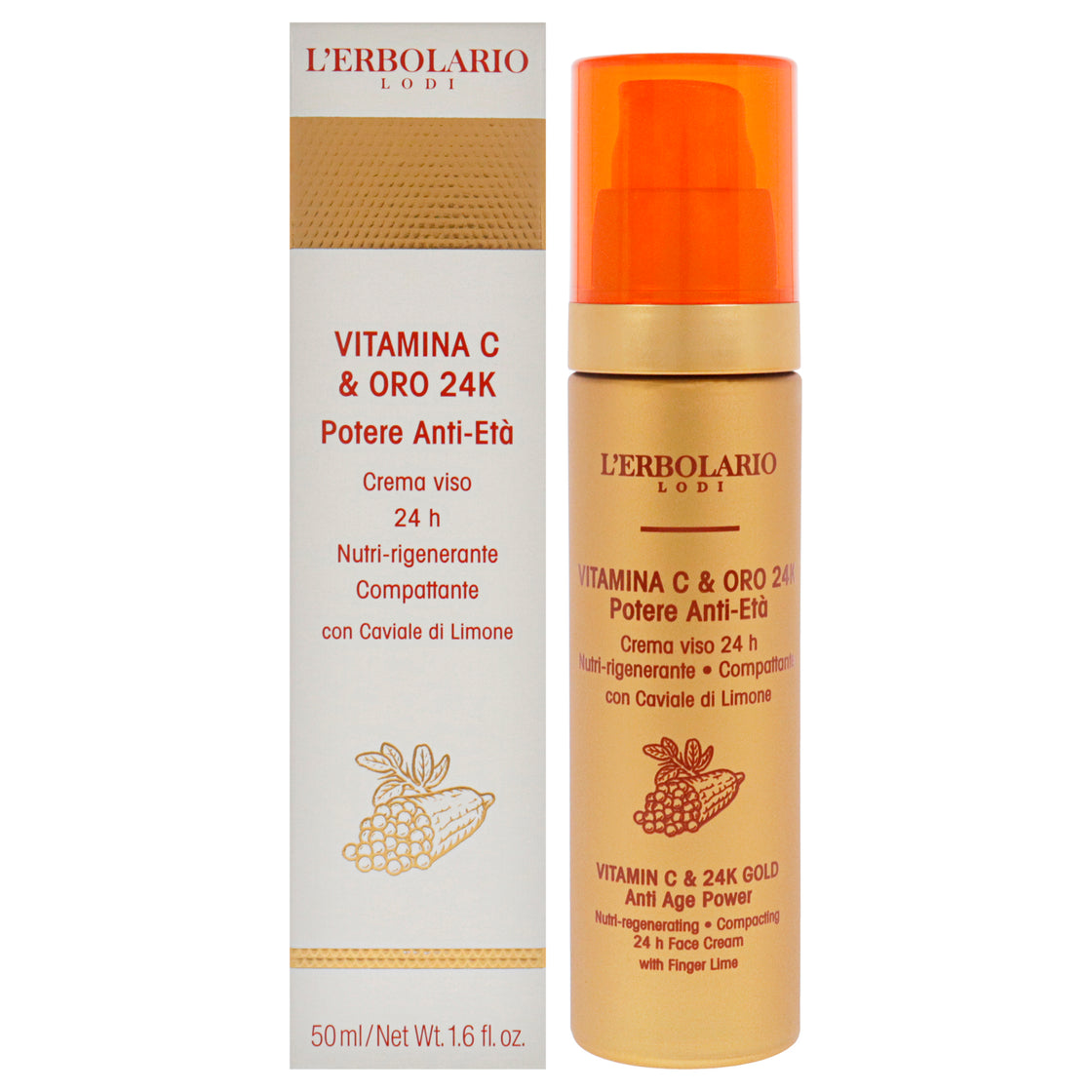 Vitamin C and 24K Gold Anti Age Power Nutri-Regenerating Face Cream by LErbolario for Women - 1.6 oz Cream