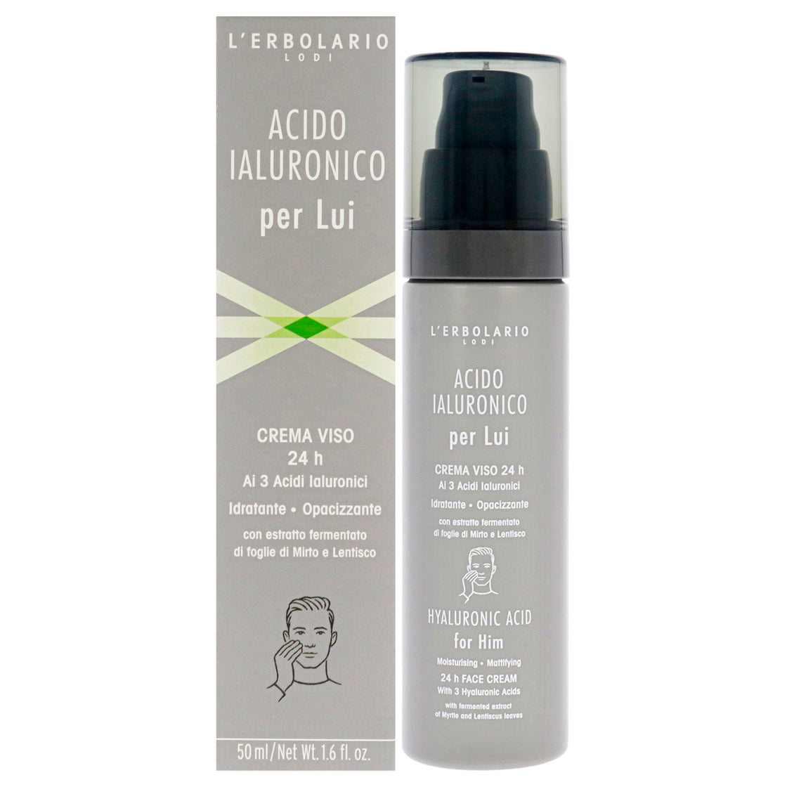 Hyaluronic Acid Moisturisin Mattifying Face Cream by LErbolario for Men - 1.6 oz Cream