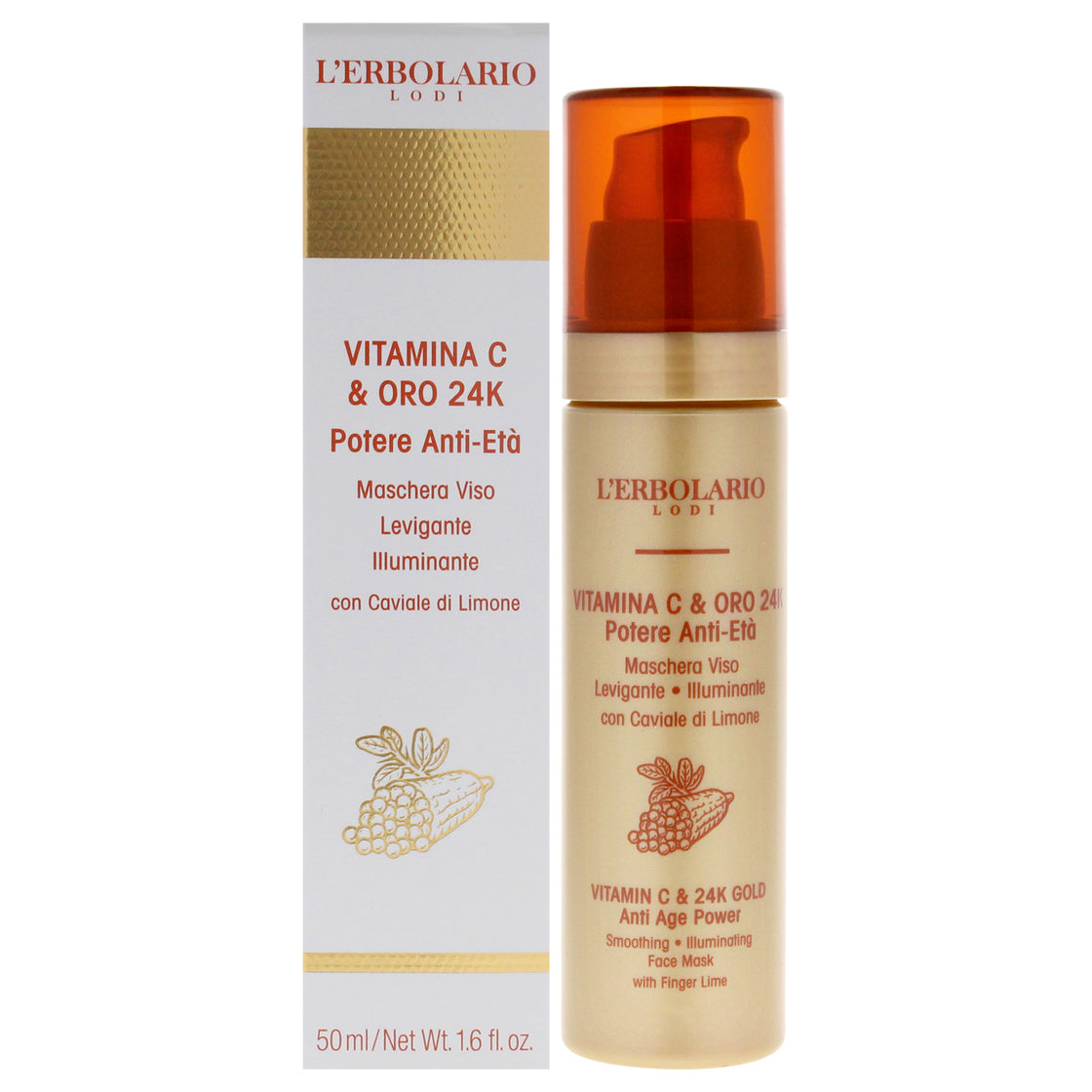 Vitamin C and 24K Gold Smoothing Illuminating Face Mask by LErbolario for Women - 1.6 oz Mask