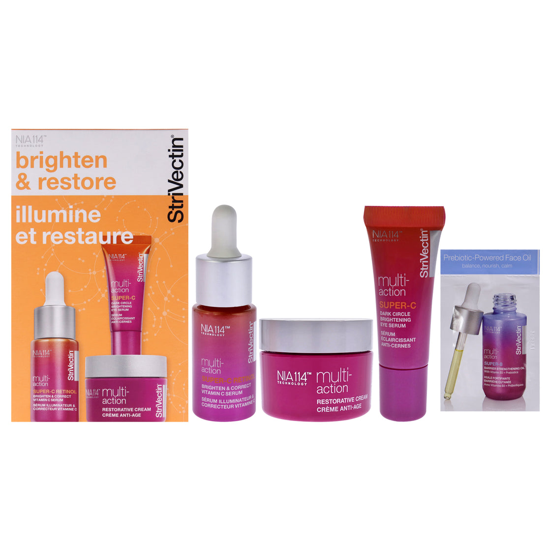 Power Starters Multi-Action Brighten and Restore Trio by Strivectin for Women - 3 Pc 0.5 oz Super-C Retinol Brighten and Correct Vitamin C Serum, 0.17 oz Super-C Dark Cirle Brightening Eye Serum, 1 oz Multi Action Restorative Anti-age Cream