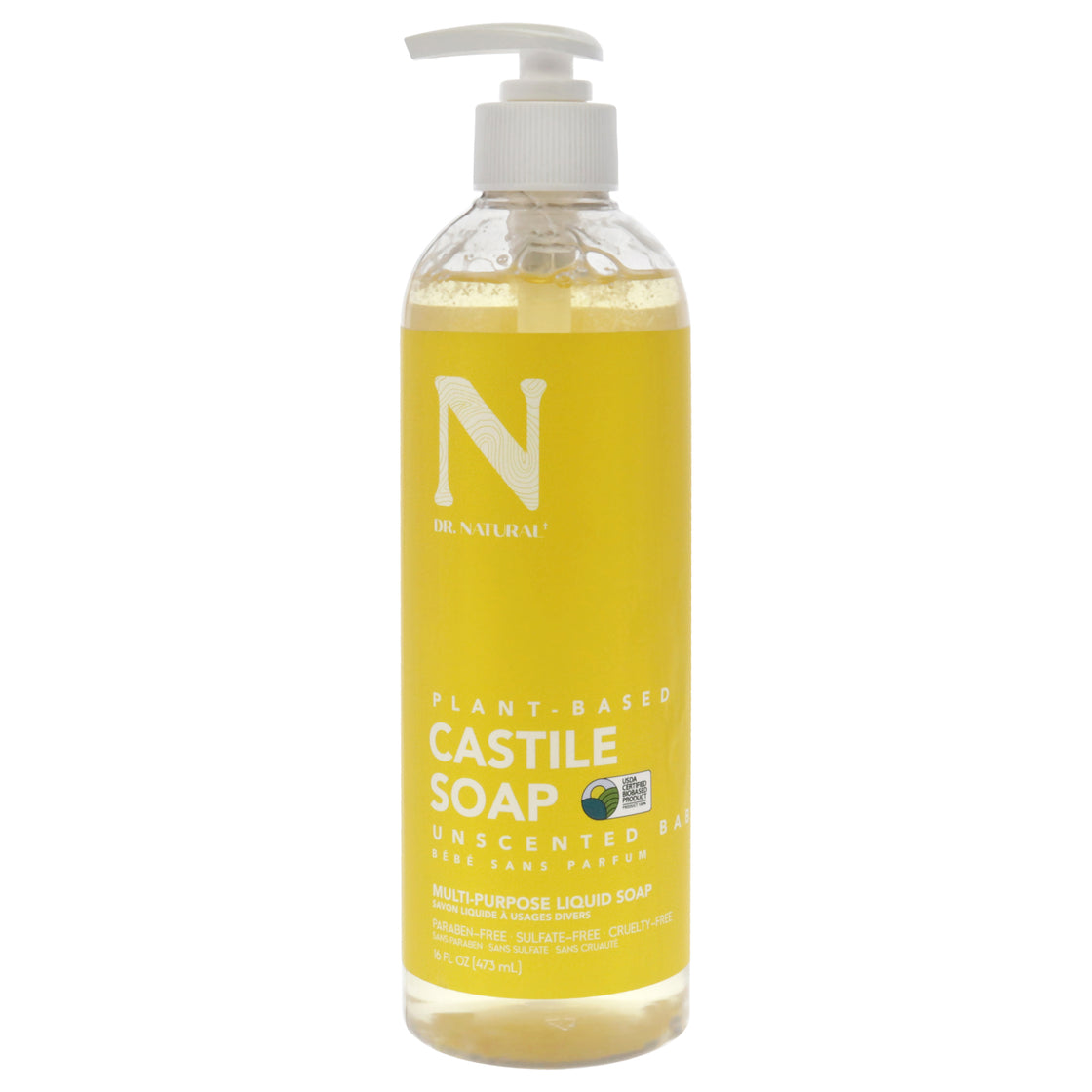 Castile Liquid Soap - Unscented Baby by Dr. Natural for Unisex - 16 oz Soap