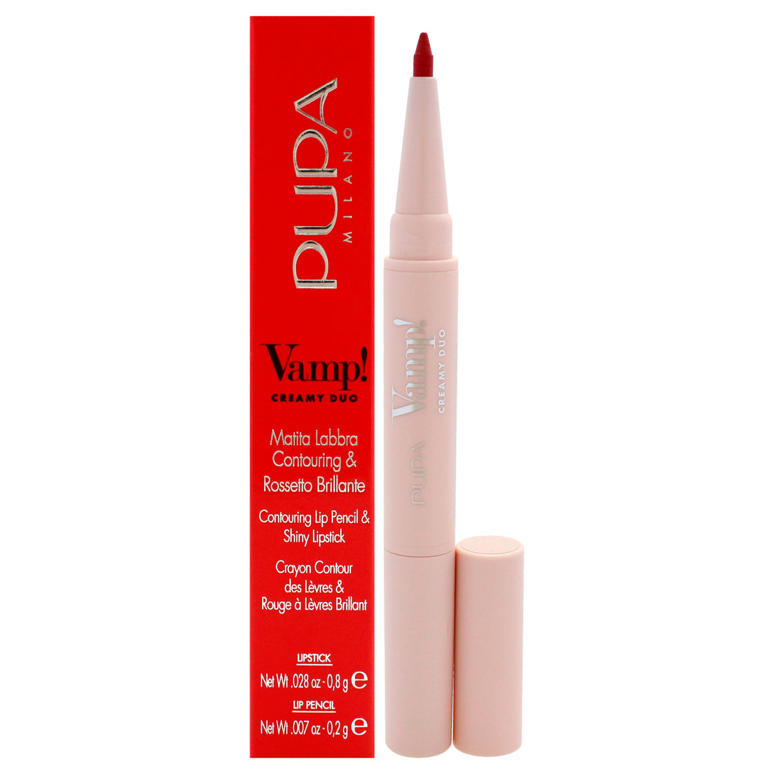 Vamp! Creamy Duo Contouring Lip Pencil and Shiny Lipstick - 011 Orange Red by Pupa Milano for Women -0.035 oz Makeup