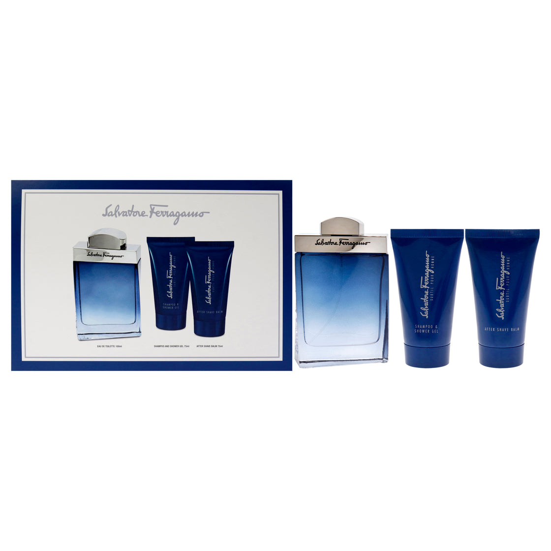 Subtil by Salvatore Ferragamo for Men - 3 Pc Gift Set 3.4oz EDT Spray, 2.5oz Shampoo and Shower Gel, 2.5oz After Shave Balm