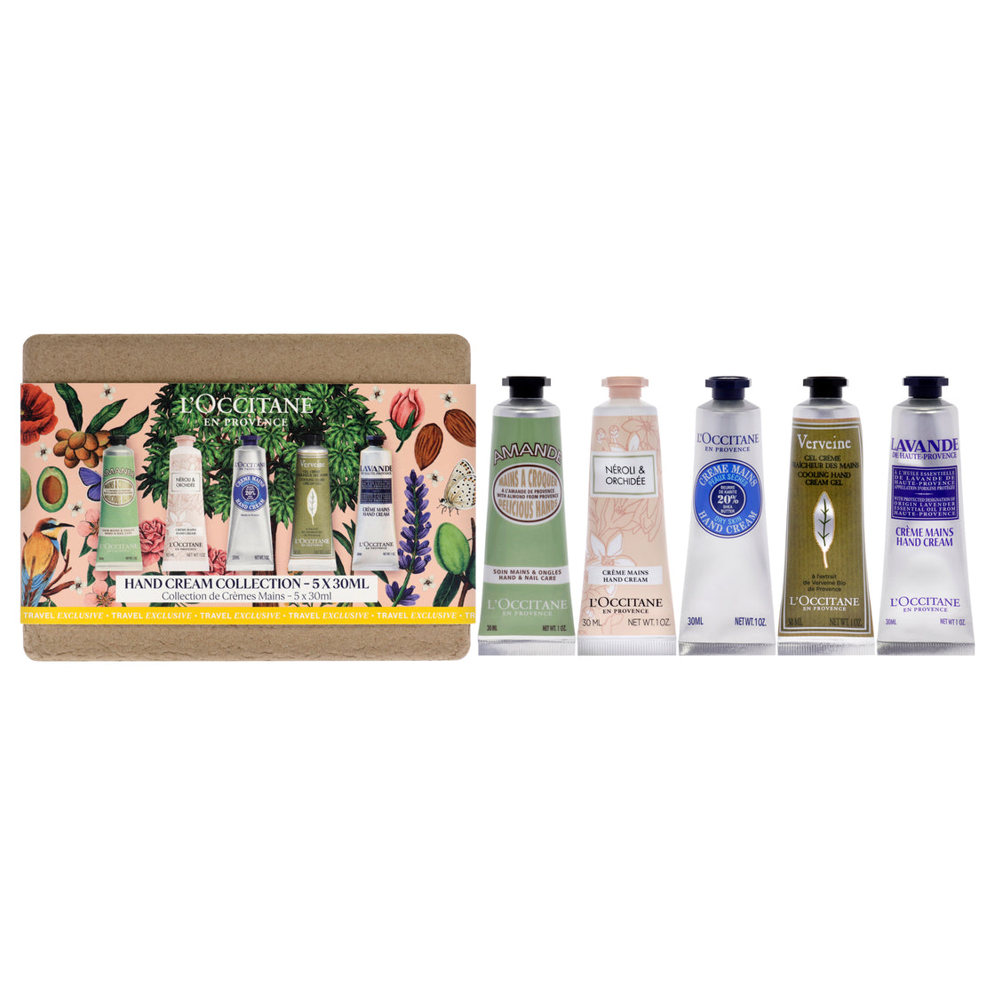 En Provence Hand Cream Collection by LOccitane for Women - 5 Pc 1oz Hand Cream - Shea, 1oz Hand Cream - Lavender, 1oz Cool Hand Cream Gel - Verbena, 1oz Hand Cream - Neroli and Orchidee , 1oz Delicious Hand Cream - Almond