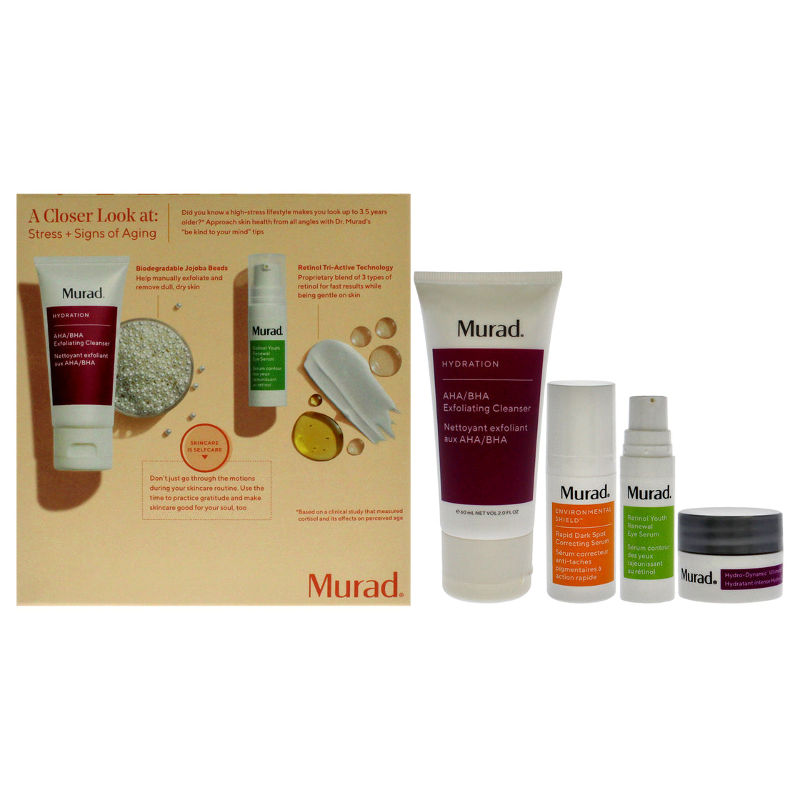 Under The Microscope The Recovery Specialists Kit by Murad for Women - 4 Pc 2oz Aha-Bha Exfoliating Cleanser, 0.33oz Rapid Dark Spot Correcting Serum, 0.17oz Retinol Youth Renewal Eye Serum, 0.25oz Hydro Dynamic Moisture