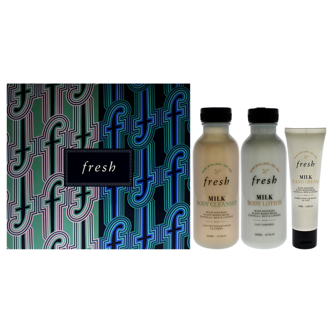 Head to Toe Nourishing Trio by Fresh for Women - 3 Pc 8.7oz Body Cleanser - Milk, 8.7oz Body Lotion - Milk, 1.6oz Hand Cream - Milk