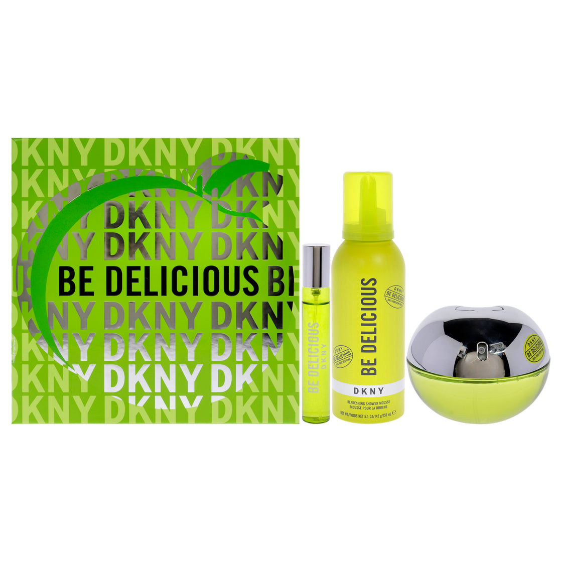 DKNY Be Delicious by Donna Karan for Women - 3 Pc Gift Set 3.4oz EDP Spray, 0.5oz EDP Spray, 5.1oz Shower Mousse