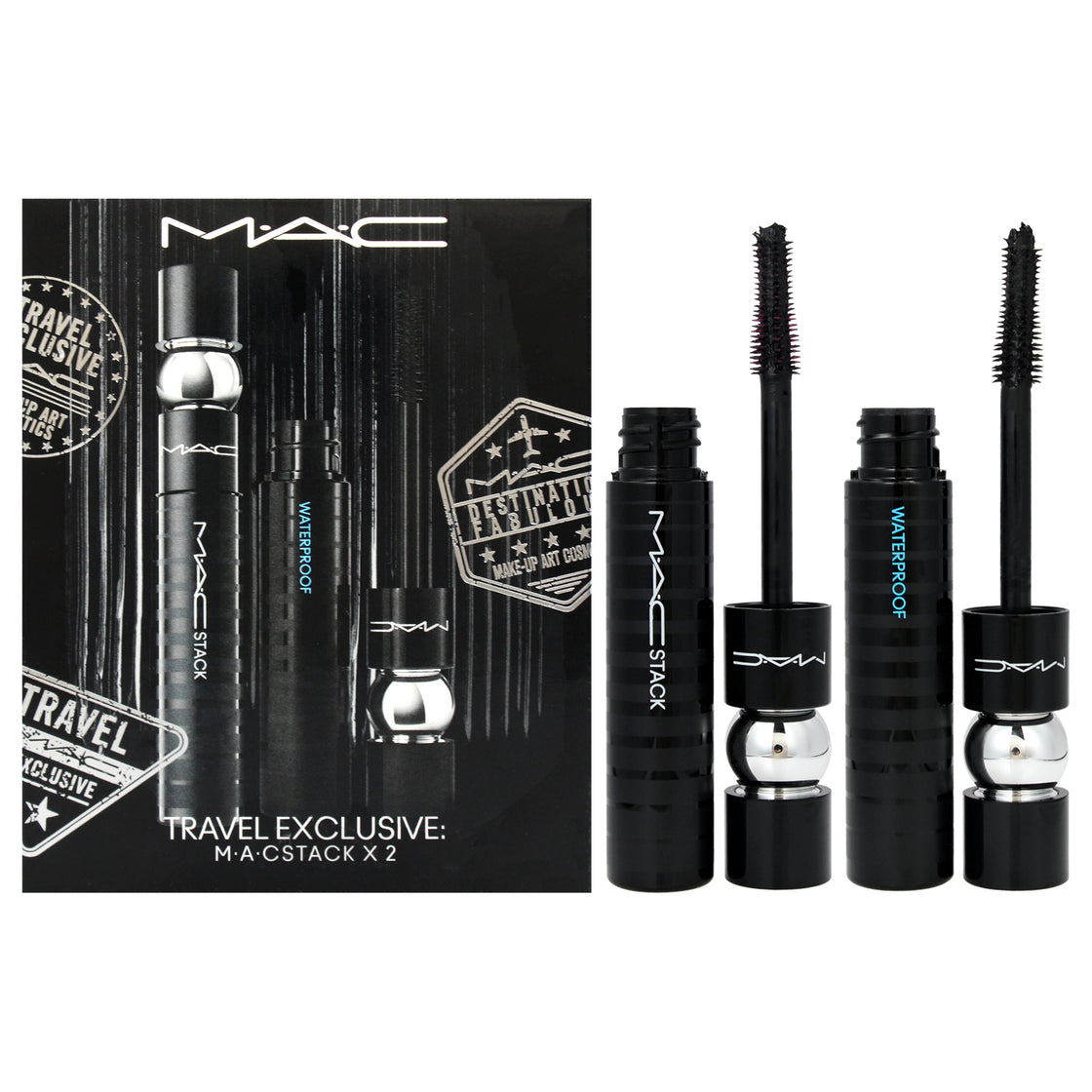 Stack Mascara Duo by MAC for Women - 2 Pc 0.41oz Superstack Mega Brush - Black, 0.41oz Superstack Mega Brush Waterproof - Black