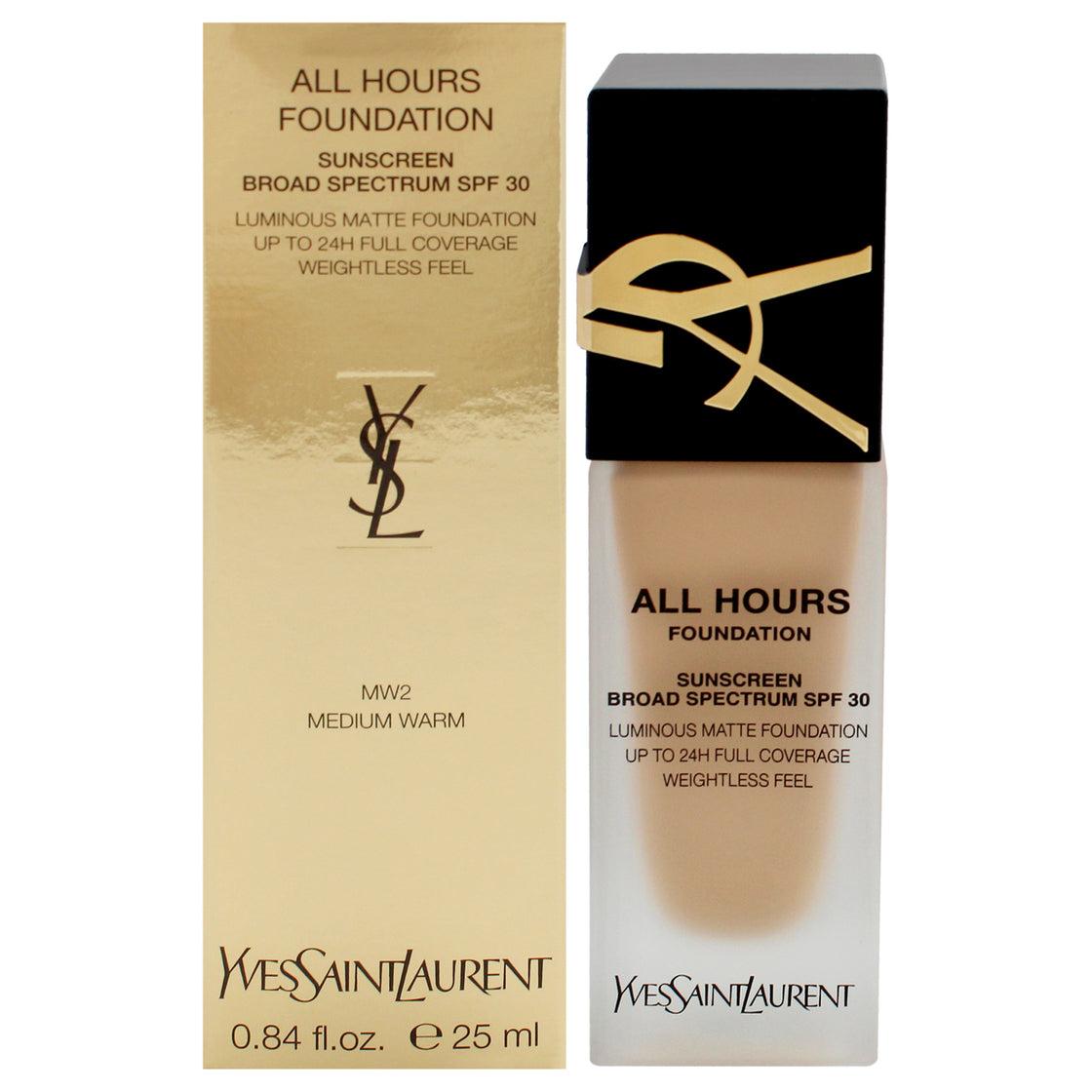 All Hours Foundation SPF 30 - MW2 Medium Warm by Yves Saint Laurent for Women - 0.84 oz Foundation