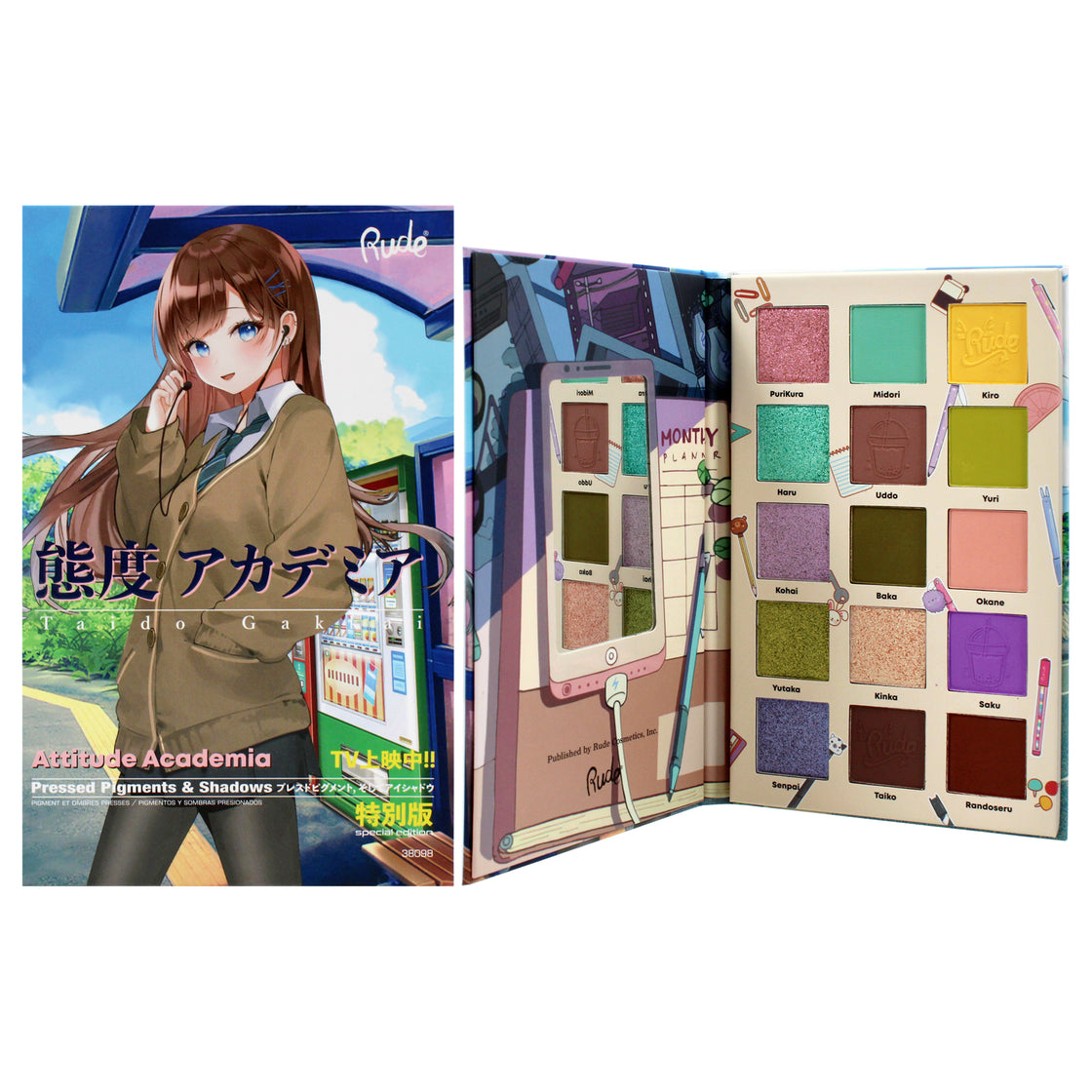 Manga Collection Pressed Pigments and Shadows Palette - Attitude Academia by Rude Cosmetics for Women - 0.77 oz Palette