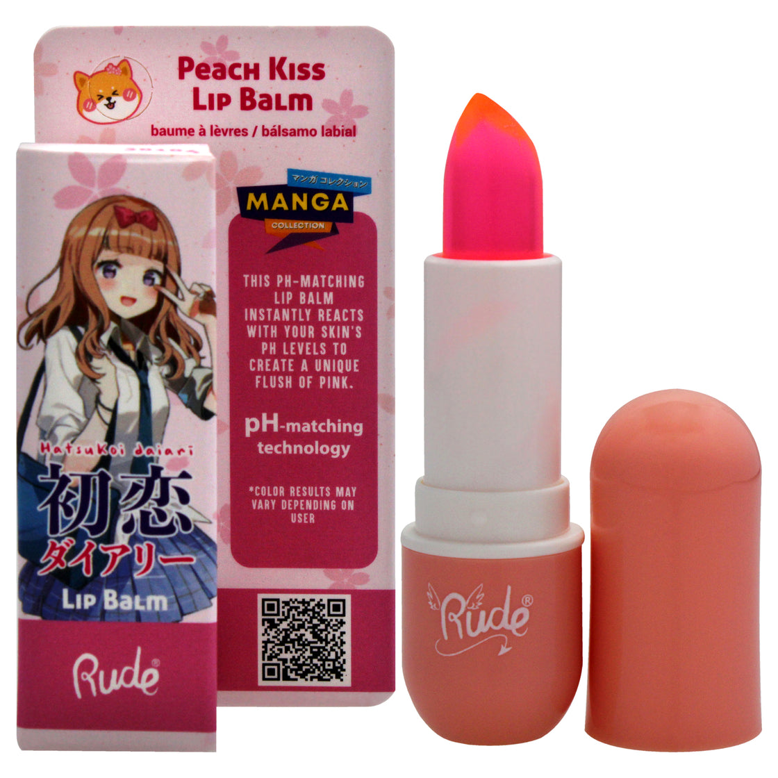 Manga Collection Lip Balm - Peach Kiss by Rude Cosmetics for Women - 0.123 oz Lip Balm