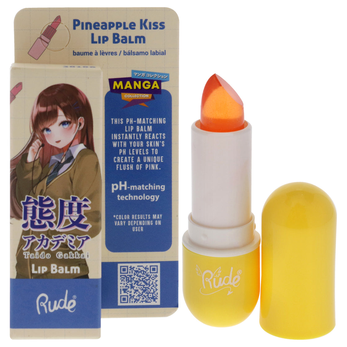 Manga Collection Lip Balm - Pineapple Kiss by Rude Cosmetics for Women - 0.123 oz Lip Balm