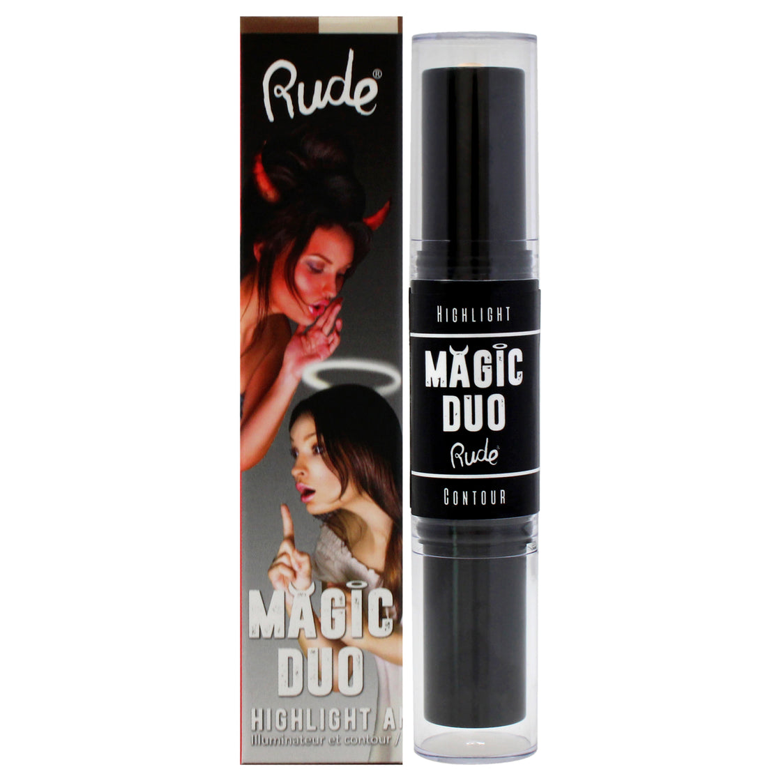 Magic Duo Highlight and Contour - Medium by Rude Cosmetics for Women - 2 x 0.15 oz Highlight and Contour