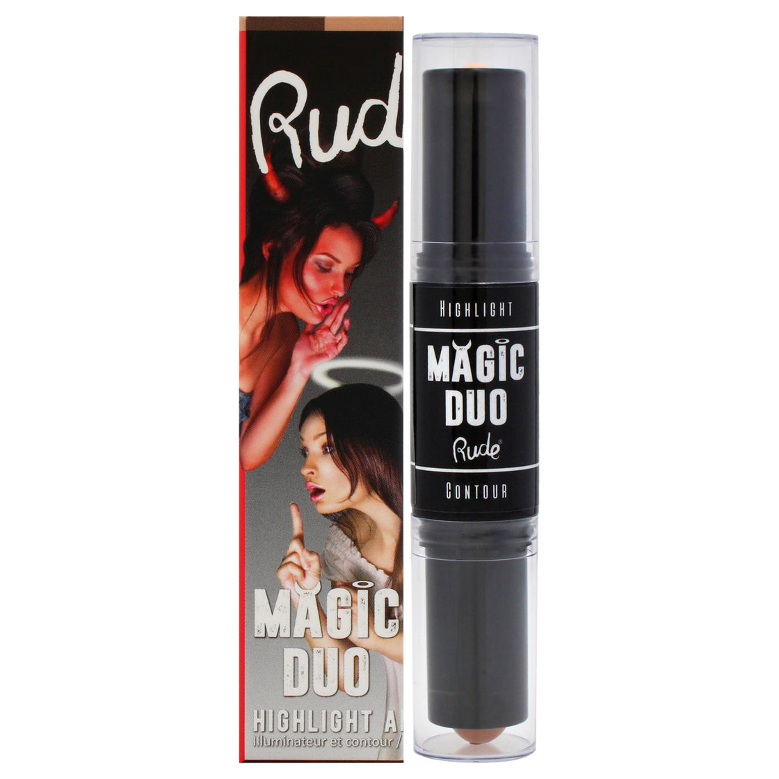 Magic Duo Highlight and Contour - Tan by Rude Cosmetics for Women - 2 x 0.15 oz Highlight and Contour